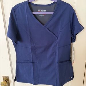 2 New with tags Grey’s Anatomy Indigo Scrub Tops size Large